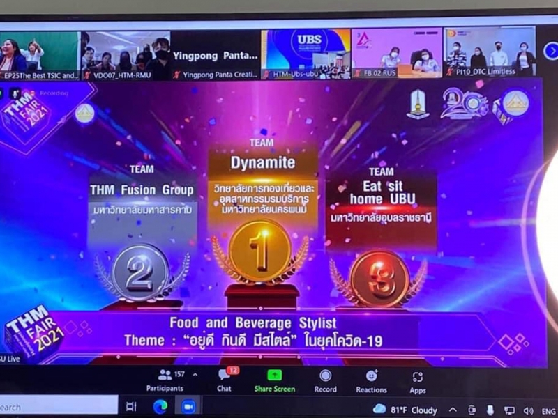 นักศึกษา วิทยาลัยการท่องเที่ยวและอุตสาหกรรมบริการ คว้ารางวัลชนะเลิศ Food and Beverage Stylist : “อยู่ดี กินดี มีสไตล์”ในยุคโควิด-19 จากการแข่งขัน THM Fair 2021