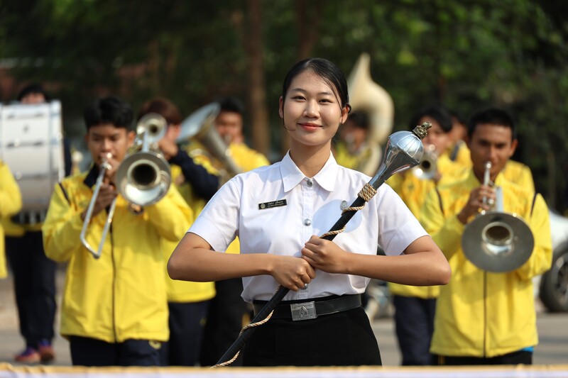 วงโยธวาทิต ม.นครพนม ซักซ้อมเพลงและขบวนนำแถวบัณฑิตงานพิธีพระราชทานปริญญาบัตร